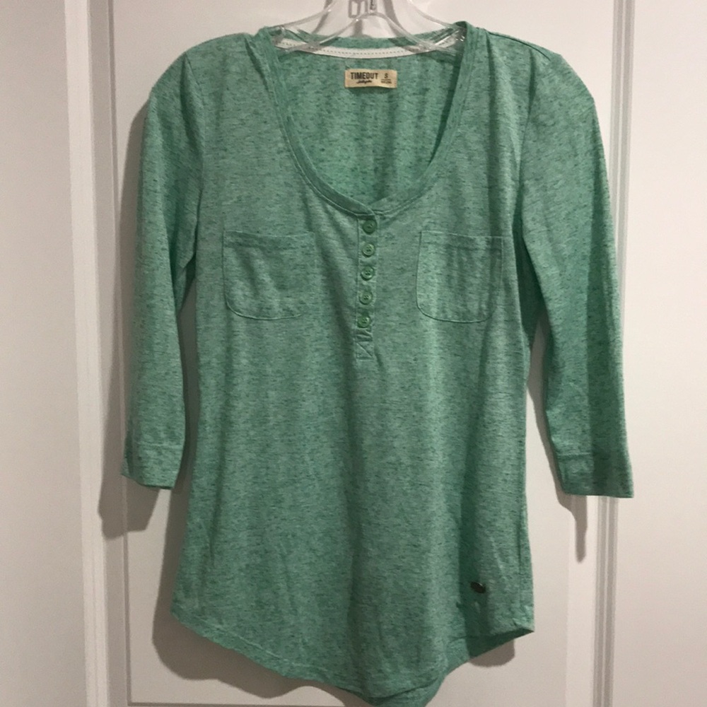Like-New! Linen Blend Heather Green Henley Pocket Tee
